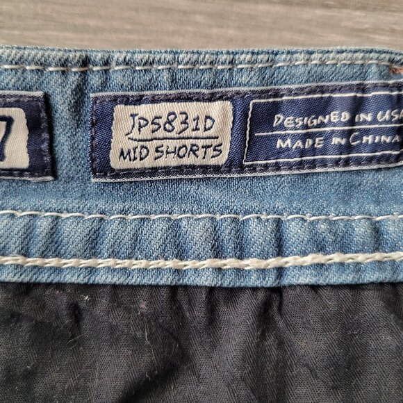 MISS ME LOW RISE SHORTS BLUE JEAN DENIM W/RHINESTONES & HOLOGRAPHIC POCKETS SIZE - Picture 6 of 13